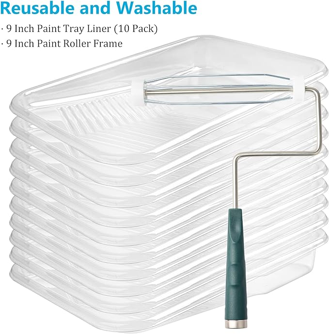 Mister Rui 9 Inch Paint Tray Liners, 20 Pack Disposable Paint Roller Tray Liners 9 Inch, Large Paint Trays for Painting Walls, Plastic Paint Tray, Replaceable Tray Liners