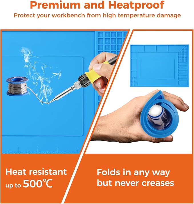 Noah Premium Heat Resistant Soldering Mat 932°F,Silicone repair Mat for Soldering Desoldering,Cell Phone, Laptop Repair, 11.8''x8.3'',blue