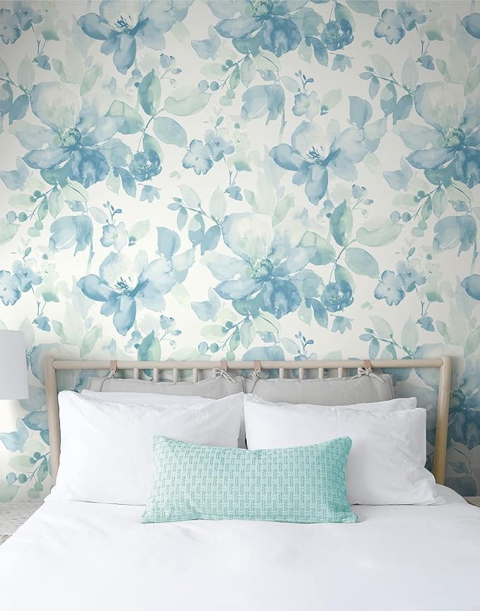 NextWall Watercolor Flower Peel and Stick Wallpaper (Seaglass)