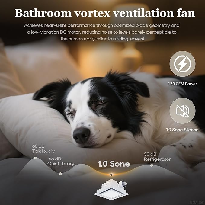 Orsong Bathroom Exhaust Fan 12" Panel Ultra Quiet without Light(10x10 Mount), 130CFM, 4" Duct for Bathroom/Garage/Home