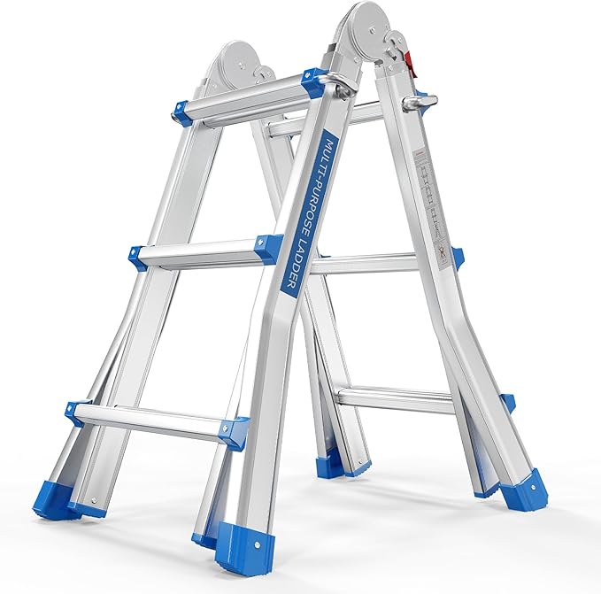 LUISLADDERS Ladder, A Frame Step Ladder Telescoping Ladder, Muti Position Folding Ladder Flared Leg & Wheels Design, 330 lbs Capacity Extension Ladder for Household Outdoor Work (13 FT)