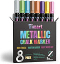 Timart Metallic 8 Pack Liquid Chalk Markers, Bold Wet & Dry Erase Marker Pens for Chalkboards Signs, Blackboards, Windows, Glass- 6mm Reversible Tip