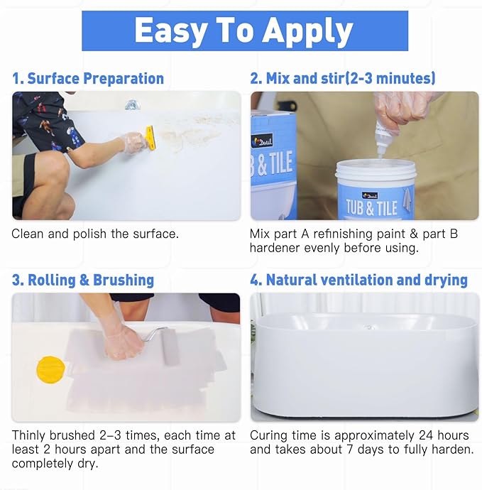 DWIL Tile Paint, Tub and Tile Refinishing Kit with Tools, Water-based Bathtub Paint - Low Odor, Easy to Use, 25-30sq.ft, 16.5oz, Semi-Gloss White