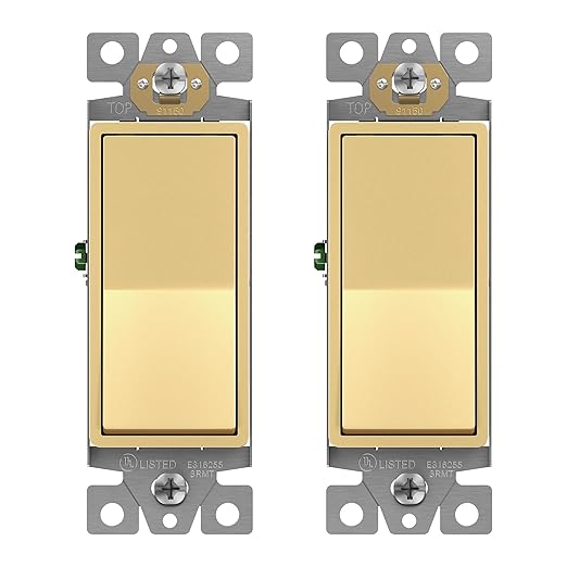 ENERLITES Elite Series Decorator Rocker Light Switch, 15A 120V/277V, Gloss Finish, Single Pole, 3 Wire, Grounding Screw, Residential Grade, UL Listed, 91150-GD2P, Gold Color (2 Pack)