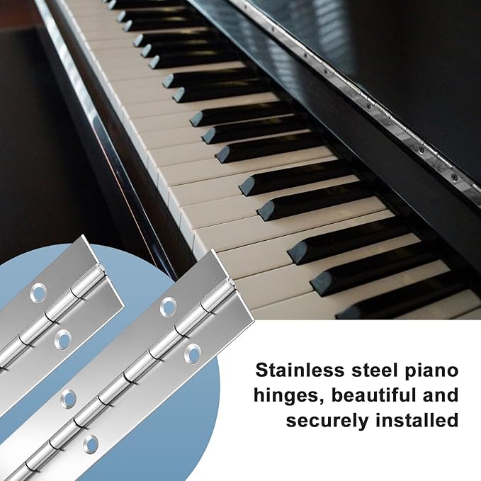 2Pcs Piano Hinge, 12 Inch Stainless Steel Hinges with Holes and 24 Pieces Stainless Steel Screws, Piano Heavy Duty Hinges, Suitable for Cabinets, DIY Storage Boxes, and Marine Scenarios
