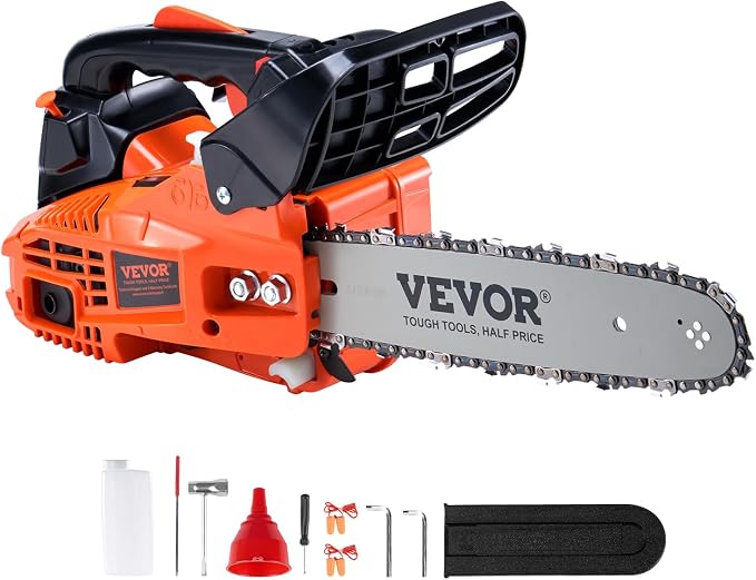 VEVOR 25.4 CC 2-Cycle Top Handle Gas Powered Chainsaw 12 Inch Petrol Handheld Cordless Chain Saw for Tree Wood Cutting