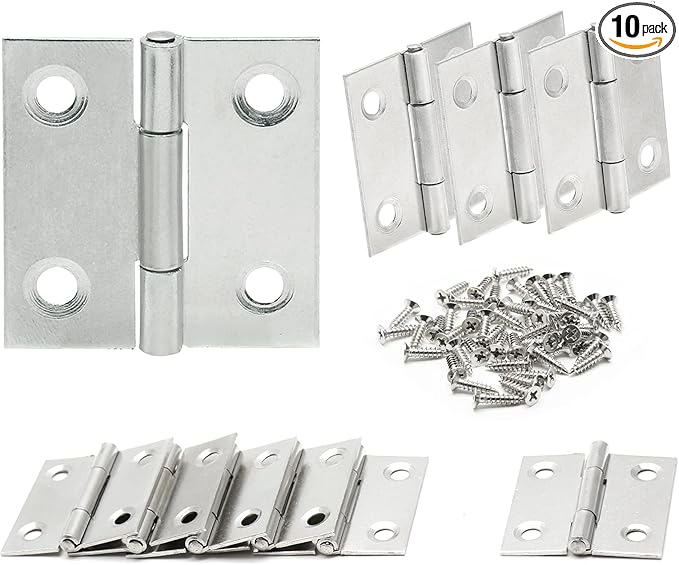 1.5 Inch Small Door Hinges Nickel, 10 Pcs Stainless Steel Folding Butt Hinges with Screws