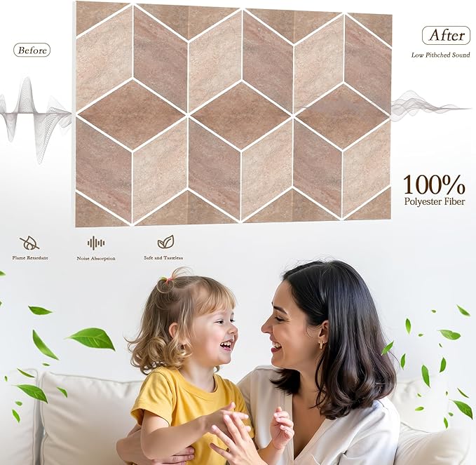 12Pack Acoustic Panels, Self-Adhesive Sound Proof Panels for Walls, Decorative Printing Sound Dampening Panels Sound Absorption Tiles for Studio, Office, Home, 12×12×0.4", Light Marble Texture