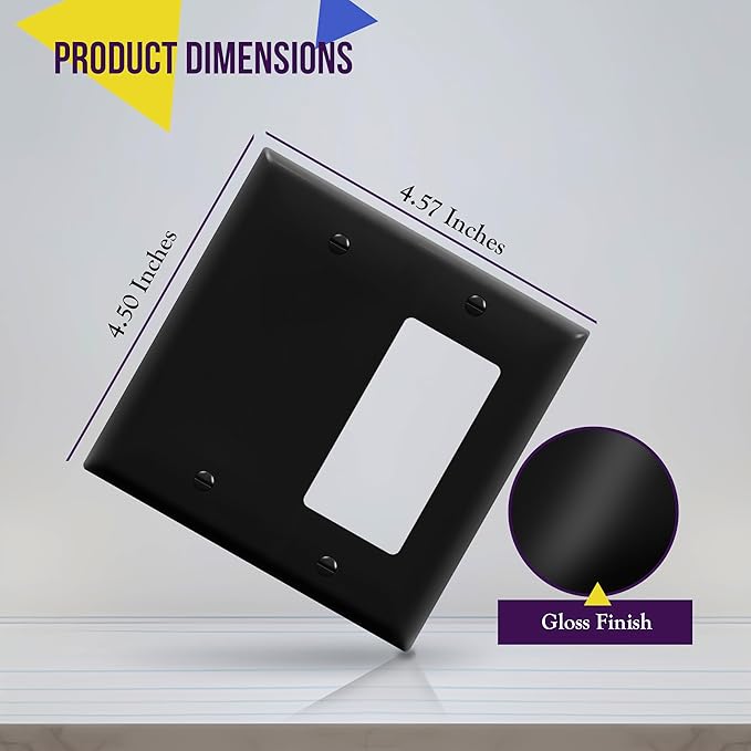 ENERLITES Combination Decorator Rocker/Blank Outlet Wall Plate, Standard Size, 2-Gang 4.50 inch x 4.57 inch Light Switch Cover, Polycarbonate Thermoplastic, UL Listed, 880131-BK, Black