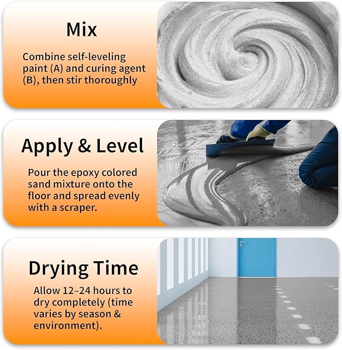 Epoxy Colored Sand Floor Paint, High-Gloss Self-Leveling Epoxy Coating for Interior & Exterior Surfaces, Wear-Resistant & Non-Slip Marble Effect Finish, 35oz (1KG), Sesame Gray