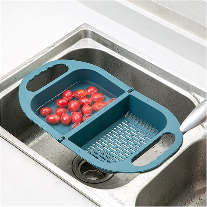 Draining rack Folding Drain Basket Leaking Fruit Box Vegetable Container Drain Rack Sink with Handle Storage Baskets Tools Kitchen Accessories Sink Strainer Basket(B)