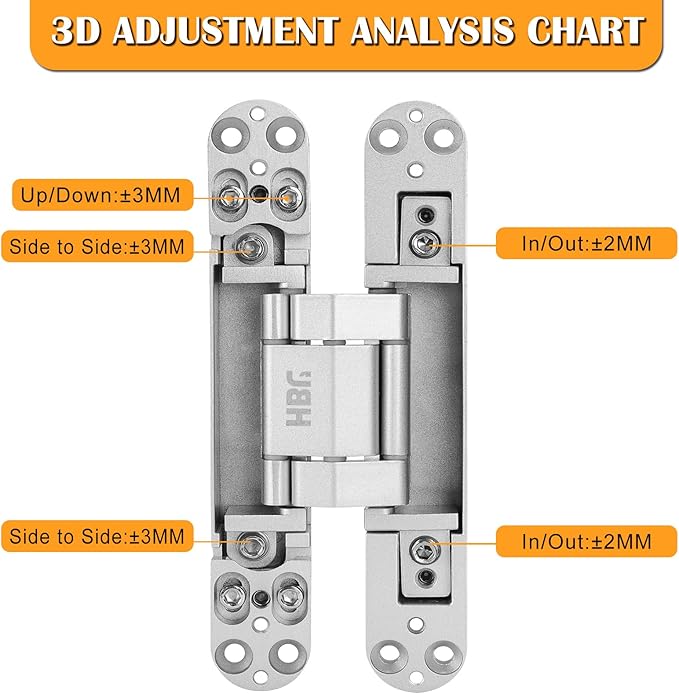 HBL' 2 Pack Hidden Door Hinges, 6 Inch Silver Heavy Duty Hidden Hinges for Secret Doors, 3-Way Adjustable to Bulid Conceal Bookcase Door