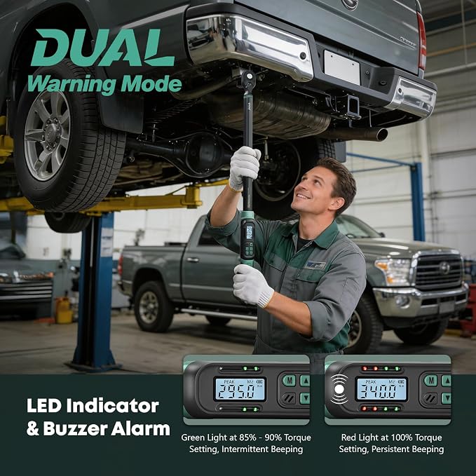 26-inch Heavy Duty 1/2 Torque Wrench Digital (12.5-250.7 Ft-lbs)±2% High accuracy Digital Torque Wrench 1/2 Drive with Buzzer&Colorful LED Indicator for Car &Trucks Tire Repaird&large machinery Repair
