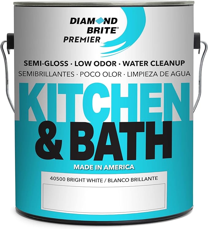 Diamond Brite Paint Kitchen & Bath Semi-Gloss Latex Paint 40500-1, Washable Durable Finish for High-Moisture Areas, Brite White, 1 Gallon (128 fl oz)