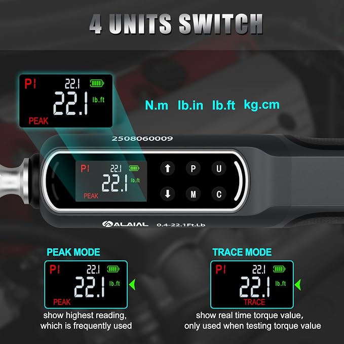 Digital Torque Wrench 0.4-22.1 Ft.Lb/0.5-30 Nm, 1/4 Drive | Dual Direction Rachet Wrench with Vibration, Buzzer and LED Alert, Electronic Torque Wrench for Bike Motorcycle Car Repair