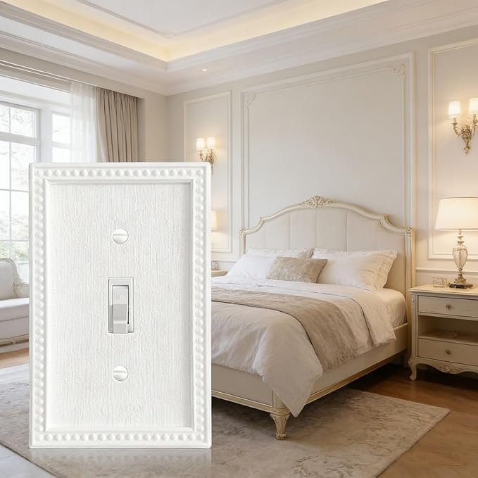 ZEFTV 20 Pack Mid-Size Toggle Light Switch Wall Plates 1-Gang Switch Electrical Cover Plate Unbreakable Thermoplastic Faceplate, Classic Beaded Relief Design, White