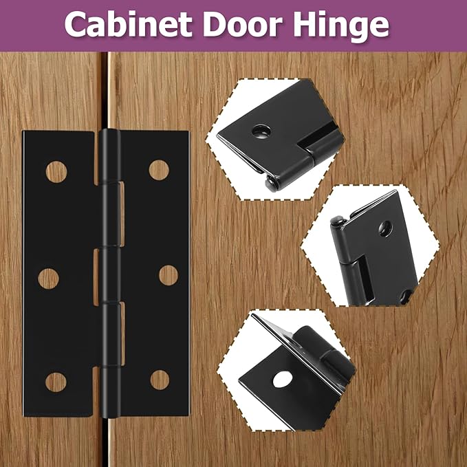 12pcs Butt Hinges Black Door Hinges, 2.63" x 1.46" Cabinet Door Hinge, Flat Folding Box Hinges for Jewelry, Wooden Box, Small Cupboard Furniture Hinges