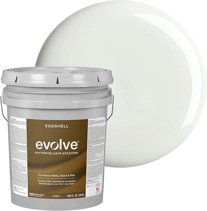 EVOLVE Paint & Primer: Environment-friendly, Low Sheen with One-coat Coverage for Interior & Exterior surfaces (Antique White, 5-Gallon)
