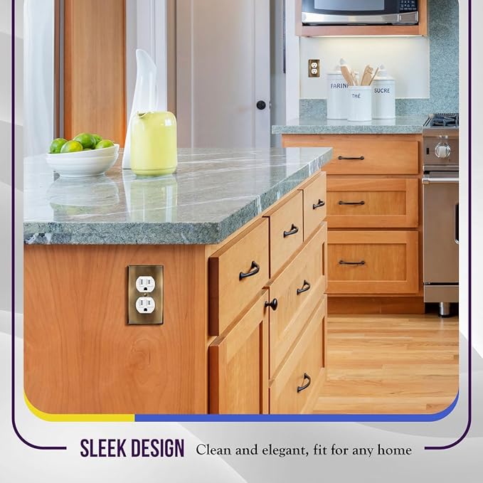 ENERLITES Duplex Receptacle Metal Wall Plate, Stainless Steel, Outlet Cover, Corrosion Resistant, Standard Size 1-Gang 4.50" x 2.76", Stainless Steel 201, 7721-AB, Antique Brass