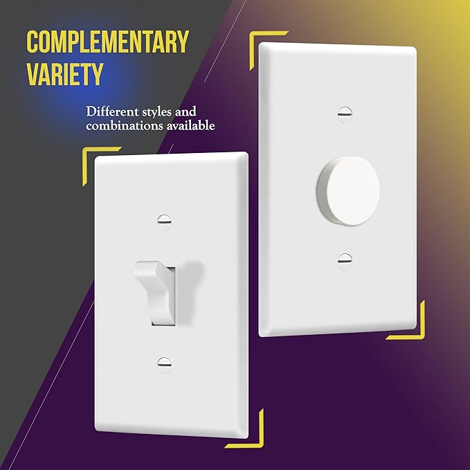 ENERLITES Toggle Light Switch Wall Plate, 1-Gang 4.88" x 3.11", Mid-Size, UL Listed, 8811M-W, White