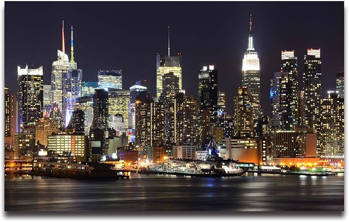Cliouar-Wall Mural Wallpaper for Bedroom Living Room Manhattan Night View New York City Photo Wallpaper 3D Wallpaper Mural 182" x 122"(Not Peel and Stick)