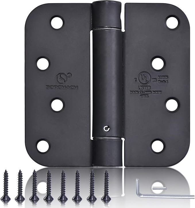 3 Pieces Self Closing Door Hinges 4 inch Matte Black Auto Close Hinge Adjustable 4 x 4 Inch Spring Hinges 5/8" Radius Corner Commercial Door Closer Hinge