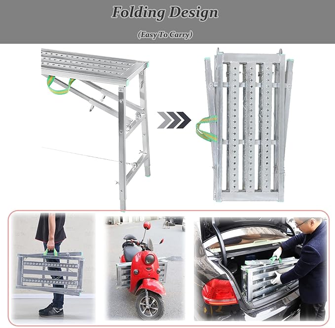 Scaffolding Equipment, Step Ladders, Portable Multipurpose Folding Scaffolding Work Platform Scaffold Tower Ladder Stool Bench Adjustable Height, Galvanized Steel Welding, 800 Lbs Maximum Load