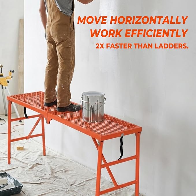 70" Folding Scaffolding Platform, 770lbs Heavy Duty Portable Work Platform with Adjustable Legs for Stairs & Uneven Ground, Multi-Purpose Scaffold Ladder, Welding Table, Red