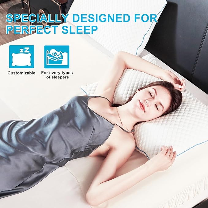 VVZ Cooling Bed Pillows King Size Set of 4, Shredded Memory Foam Pillows for Side Back Stomach Sleepers, Luxury Cool Gel Adjustable Firm Bed Pillows for Sleeping 4 Pack King Size 20 x 36 Inches