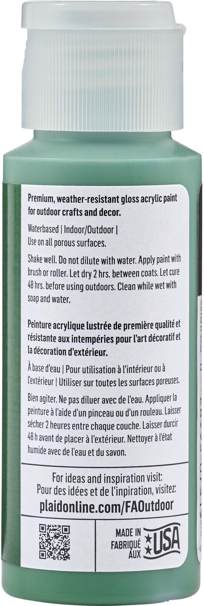 FolkArt Outdoor Acrylic Craft Paint, Gloss Finish, Pine Green, 2 fl oz