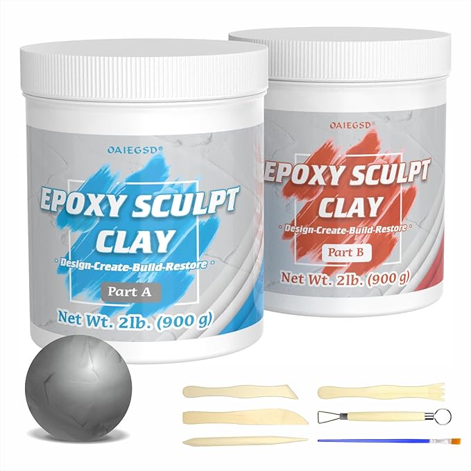 4 Pound Natural Epoxy Putty Sculpt Clay, 2 Part (A & B) Modeling Compound for Sculpting, Modeling, Building, Repairing, Self-Hardening Epoxy Clay Easily Repairs Metal, Wood, Tile, Ceramics, Plastic