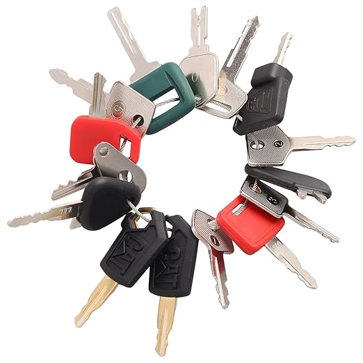 Multi Type Heavy Equipment Master Keys, 16 Contractor Excavator Dozer Skid Steer Loader Forklift Roller Operators Keys Fit Case JCB Kubota KOM Volvo CAT JLG Hyster Hitachi John Deere JD