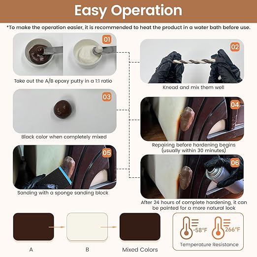 Boncart Epoxy Wood Putty, High Strength Filler Putty, Stainable 2-Part Epoxy Filler, 21.16 oz Structural Wood Repair Kit, Wooden Furniture Repair Kit for Damages (Dark Brown)