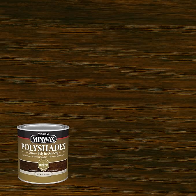 Minwax PolyShades Wood Stain + Polyurethane Finish – ½ Pint, Espresso, Satin, Black