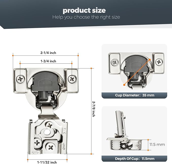 10 Pack (5 Pairs) 3/4" Overlay Soft Close Cabinet Hinges, Satin Nickel Stainless Steel Concealed Hinges with 3D Self-Closing for Face Frame Doors & Kitchens