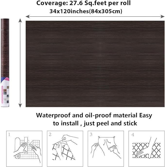 Arthome 33" x120" Peel and Stick Wood Contact Paper Self-Adhesive Brown Walnut Wallpaper,Decorative Vinyl Film for Countertop,Cabinets,Shelf,Drawer Liner,Easy to Clean Removable Wall Covering
