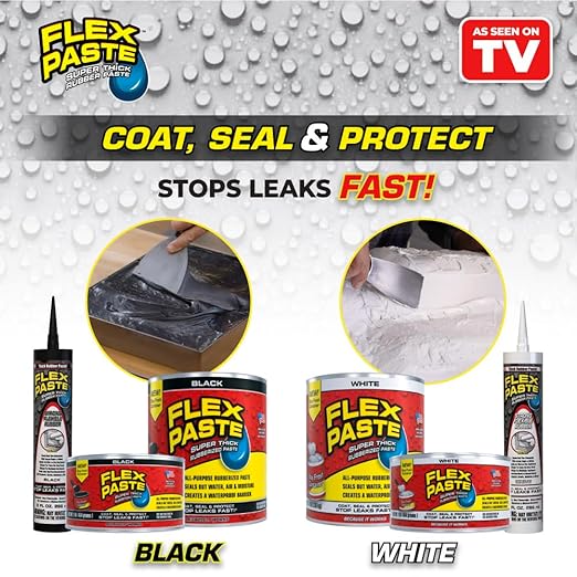 Flex Paste, Waterproof Paintable Putty, Spackle Sealant, Fill Gaps Cracks Holes - Block Out Water and Air - UV Resistant - Walls, Drywall, EPDM, Concrete, Roof, RV Repairs, Black, Cartridge