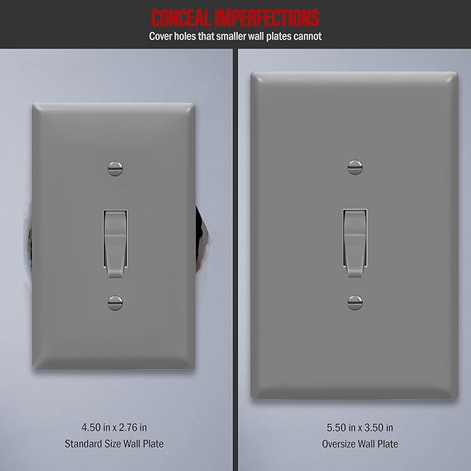 ENERLITES Toggle Light Switch Wall Plate, Gloss Finish, Jumbo Switch Cover, Oversized 1-Gang 5.5" x 3.5", Unbreakable Polycarbonate Thermoplastic, 8811O-GY, Gray