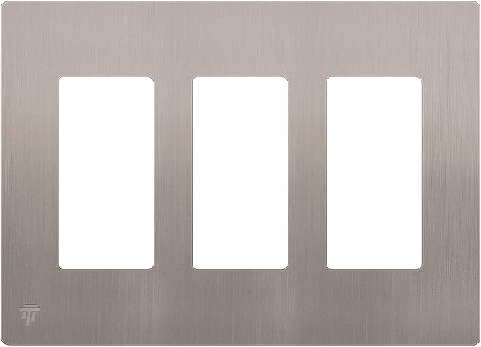 ENERLITES Elite Series Screwless Decorator Wall Plate Child Safe Outlet Cover, Gloss Finish, Size 3-Gang 4.68" H x 6.53" L, Unbreakable Polycarbonate Thermoplastic, SI8833-BNK, Brushed Nickel