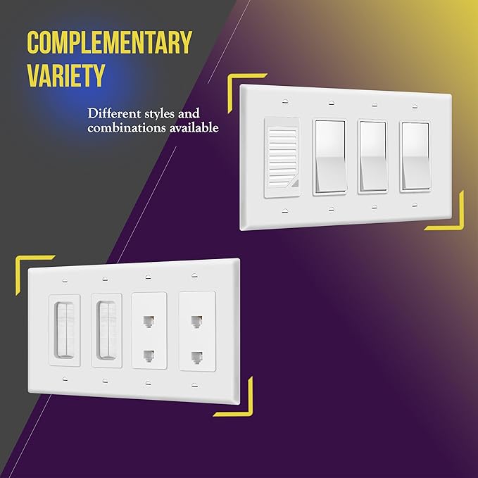 ENERLITES Decorator Light Switch or Receptacle Outlet Wall Plate, Gloss Finish, Mid-Size 4-Gang 4.88" x 8.58", Polycarbonate Thermoplastic, 8834M-W, White