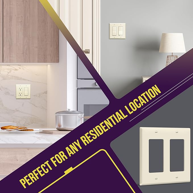 ENERLITES Decorator Light Switch or Receptacle Outlet Wall Plate, Gloss Finish, Size 2-Gang 4.50" x 4.57", Unbreakable Polycarbonate Thermoplastic, UL Listed, 8832-LA-10PCS, Light Almond (10 Pack)
