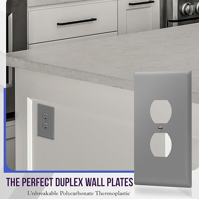 ENERLITES Duplex Receptacle Outlet Wall Plate, Jumbo Electrical Outlet Cover, Gloss Finish, Oversized 1-Gang 5.51" x 3.50", Polycarbonate Thermoplastic, 8821O-GY, Gray