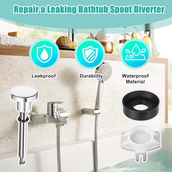 2 Set Tub Spout Diverter Repair Kit, Includes 2 x Diverter Valve Stems, 2X Cup Seals, 2X Gates, Shower Diverters Repair Kit, Bathroom Shower Bathtub Leaky Faucet Repairs Replacement Parts (Silver)
