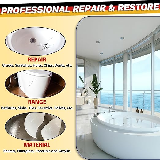 Bath Tub Repair Kit, Fiberglass Tile and Shower Repair Kit Porcelain Repair Kit, Bathtub Repair Kit Repair Chips Dents Cracks Scratches from Ceramic, Marble, Quartz, Resin, Acrylic