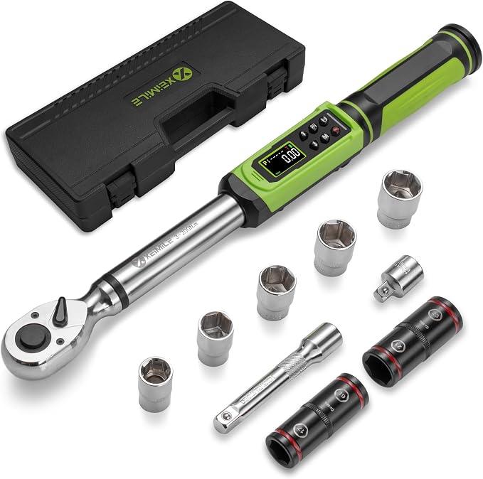 1/2" Digital Torque Wrench-2-147.5Ft.Lb for Car Motorcycle Repair | Electric Torque Wrench 1/2 Drive(3-200N.m), Vibration Buzzer LED Indicator,±2% Accuracy Five Units for Bike Tire Auto Repair