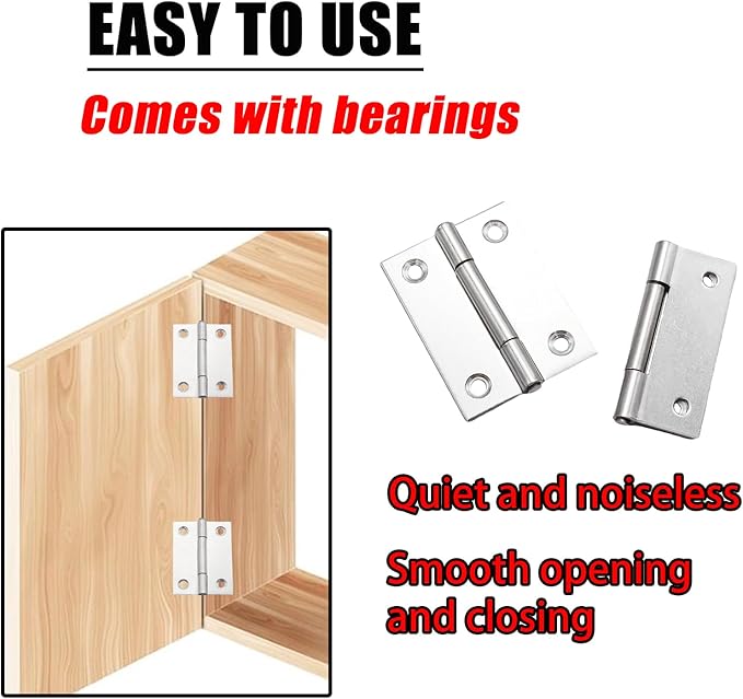 Pine & Linen 15 Pack Stainless Steel Folding Hinge, Butt Cabinet Hinge, Window Hinges Small Hinges with 60 Pieces Screws for Home Furniture/Cabinet Projects/DIY Enthusiasts（2 Inch）