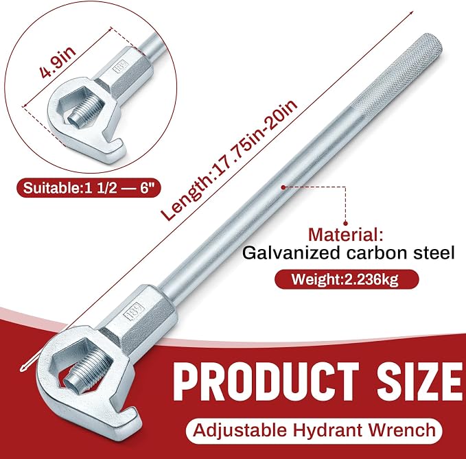 Tandefio 2 Pcs Fire Hydrant Wrench, 1-1/2" to 6", Silver | Adjustable Hydrant Key for Utility Crews, Multifunctional Hydrant Wrench for Tightening Fire Nuts Tightening Water Pipes