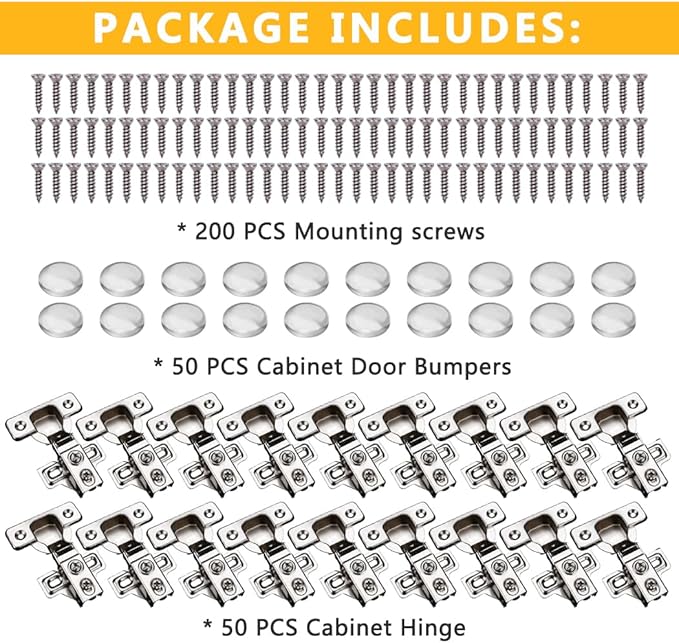 50 Pack Soft Close Cabinet Door Hinges for 1/2" Partial Overlay Cupboard, 100 Degree Opening Angel, Stainless Concealed Kitchen Cabinet Hinges with Mounting Screws and Manual