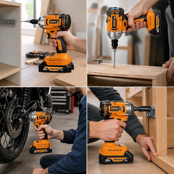 Brushless Impact Wrench 3-in-1 500N.m(369Ft-lbs) Torque Wrench 1/2 Drive with 2x2.0Ah Batteries, 8 Drill Bits, 6 Screwdriver Bits, 4 Sockets, Cordless Impact Gun for automotive Repair and DIY