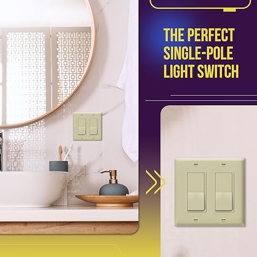 ENERLITES Decorator Paddle Rocker Light Switch, Gloss Finish, Single Pole, 3 Wire, Grounding Screw, Residential Grade,15A 120V/277V, UL Listed, 91150-I-10PCS, Ivory (10 Pack)